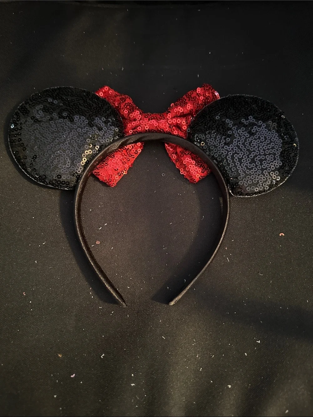 Kids Skull Ear Headband with Red Sequin Bow